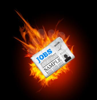 Jobs Newspaper with fire. Vector ilustration on black background