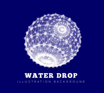 Spherical drop of water on a blue background. Vector illustration