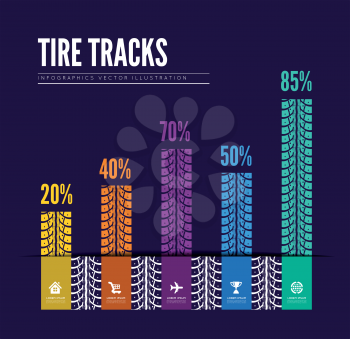 Colorful tire tracks infographics background. Vector illustration