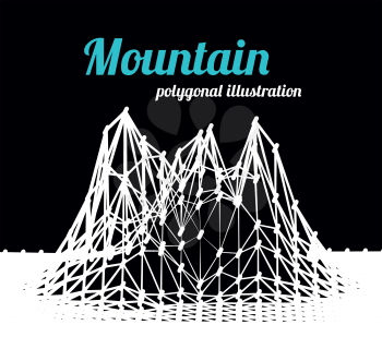 Low-poly geometric 3D mountain landscape. Vector illustration.
