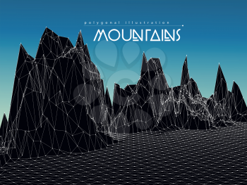 Low-poly geometric 3D mountain landscape. Vector illustration.