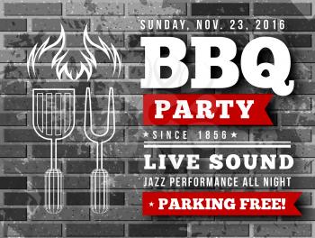 Barbecue grill party. Vector illustration on on a brick background