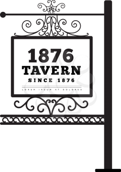 Tavern sign, metal frame with curly elements. Vector illustration on white background