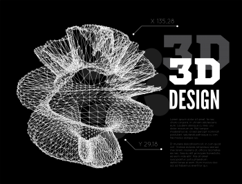 3D abstract design. Vector illustration wth wireframe model