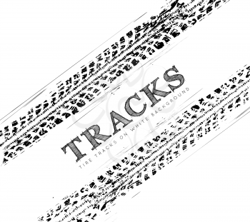 Tire tracks background in black and white style. Vector illustration.