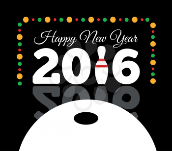 Congratulations to the happy new 2016 year with a bowling and ball. Vector flat illustration