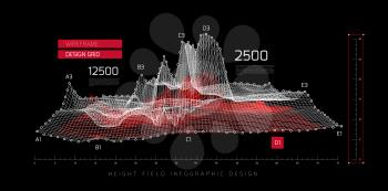 Height field infographic design. Vector illustration on black background