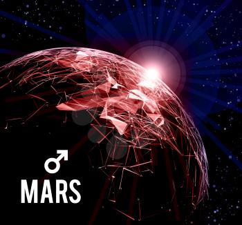 The planet Mars. Vector illustration on dark background. Mars in astrology symbolizes vigor, courage, determination.