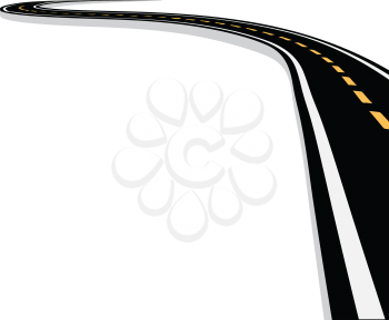 Leaving the highway, curved road with markings. 3D vector illustration on white background