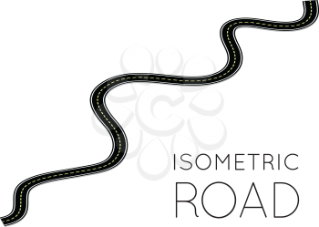 Isometric highway, curved road with markings. 3D vector illustration on white background