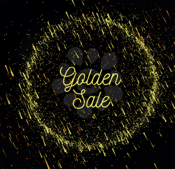 Gold rain sale background with bokeh. Vector illustration on dark background