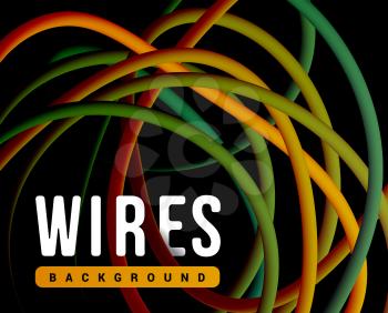 Twisted multicolored electrical wires on a black background. Vector illustration
