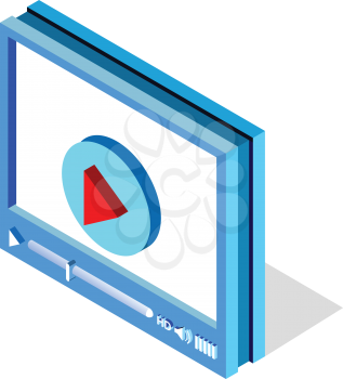 Isometric video player interface for web site design or mobile application. Vector illustration on white background