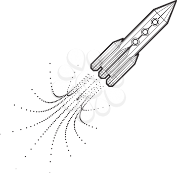 Launch of a space rocket in the drawing style. Vector illustration on white background