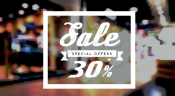 Sale, vector illustration on blurry background. Discounts and special offers
