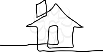 Drawing a continuous line of the house. Vector illustration