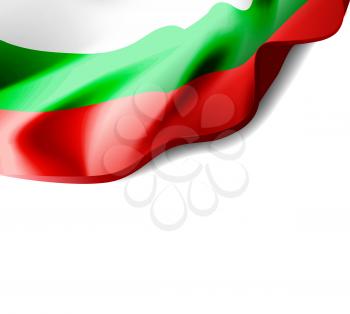 Waving flag of Bulgaria close-up with shadow on white background. Vector illustration with copy space for your design
