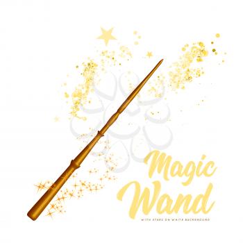 Wooden magic wand with stars on white background. Vector illustration