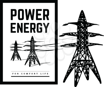Power lines silhouette vector illustration isolated on white background