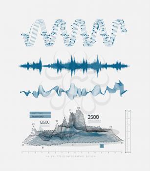 Graphic musical equalizer, sound waves, on a light gray background. Vector illustration