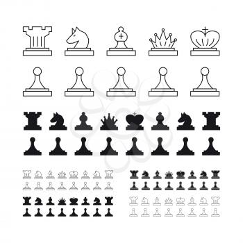 A chess set that includes itself, a pawn, a horse, a rook of the king, a queen, black and white