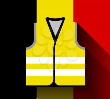 Yellow vests, as a symbol of protests in Belgium and France against rising fuel prices. Yellow jacket revolution. Vector illustration against the flag of Belgium with long shadow