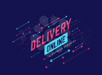 Delivery online design background with arrows. Vector illustration on blue