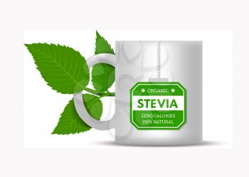 Mug with stevia leaves on a white background. Vector illustration on white