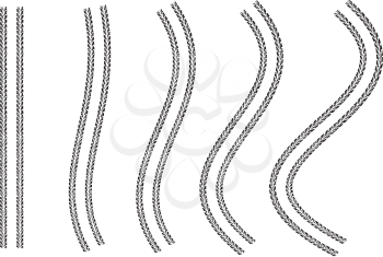 Tire tracks vector set design elements. Different waving forms. Vector illustraion on white background