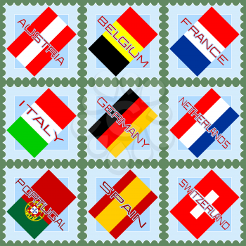 European flags on stamps