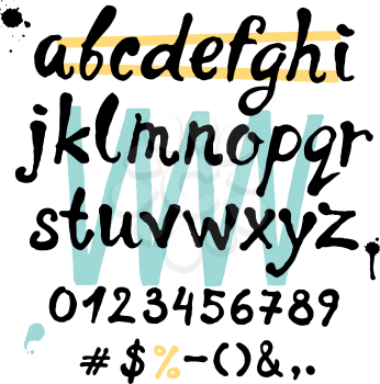 Handwritten trendy vector alphabet. Drawing calligraphic letters written by art brush. Lowercase letters of the alphabet