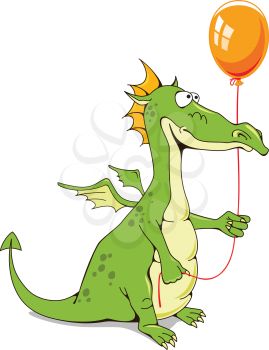 Funny dragon with a balloon. This vector illustration can be used as a print on kid's T-shirt or other uses