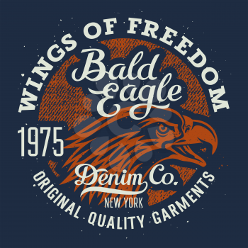 Eagle T-shirt graphics / Vintage Typography / Original graphic Tee / Grunge Denim texture