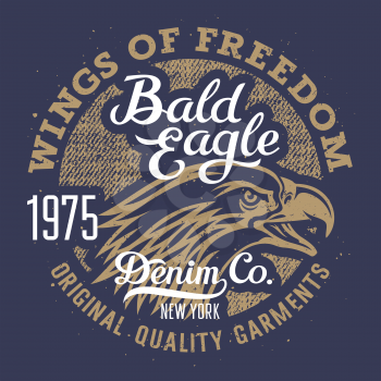 Eagle T-shirt graphics / Vintage Typography / Original graphic Tee / Grunge Denim texture