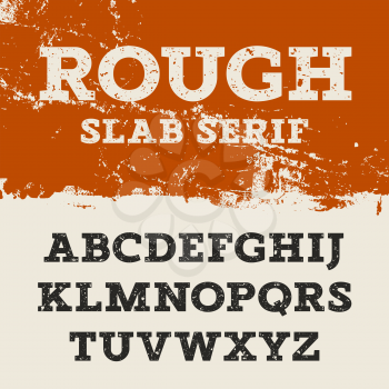 Grunge font. Retro alphabet in western style. Slab Serif uppercase letters. Textured rough vector font for labels and posters