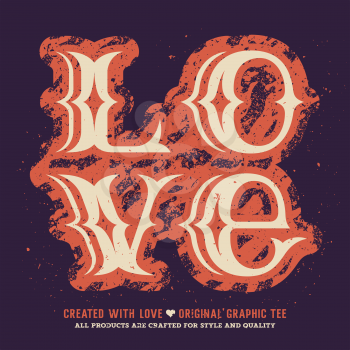 Love lettering. Valentines day romantic vector illustration. T-shirt apparel print graphics. Original graphic Tee