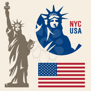 Statue of Liberty. New York landmark. American symbol. American flag