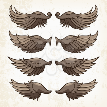 Vector wings on grunge background. Use as a print on T-shirts, tattoo element or other uses
