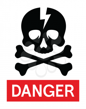High voltage sign with skull, crossbones and lightning. Warning sign. Vector
