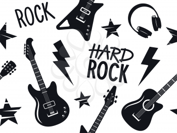 Trendy seamless pattern with musical instruments. Seamless rock music background