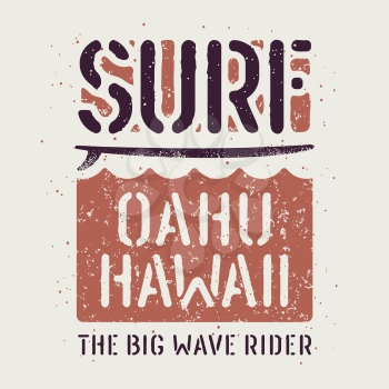 Surfing artwork. Surfing Hawaii t-shirt design. Vintage graphic Tee. Vectors