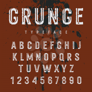 Grunge Font. Vector 3D sans serif uppercase alphabet on a grunge background. Vintage style typeface