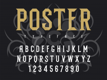 Original serif font for poster or logo design. Abstract design elements as a bonus. Vector