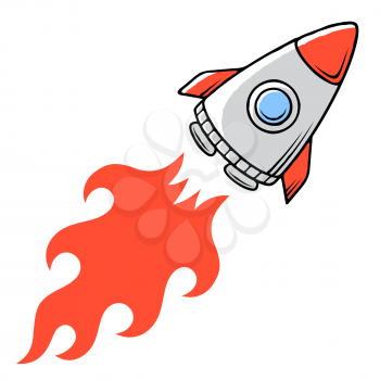 Space rocket launch. Project start up concept. Cartoon spaceship vector illustration