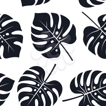 Seamless pattern with tropical leaves. Floral background, black and white exotic wallpaper, vectors