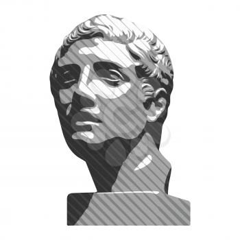 Vector illustration of hand drawn antique statue. Plaster bust of a young man