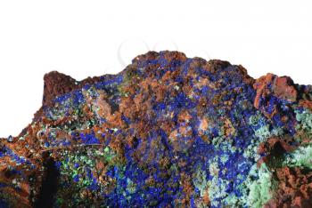Gem stone Azurite and Malachite on a rock, close-up blue