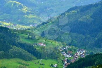 Picturesque european landscape valley with villages and houses in the mountains Schwarzwald