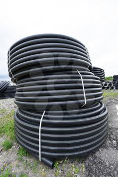 New black Plastic Pipes for Water Supply outdoor.