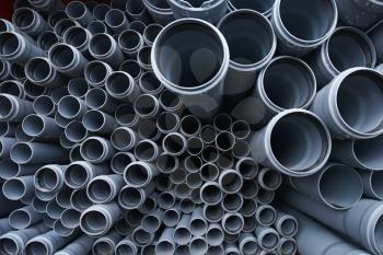 New gray plastic pipes for the sewage system.